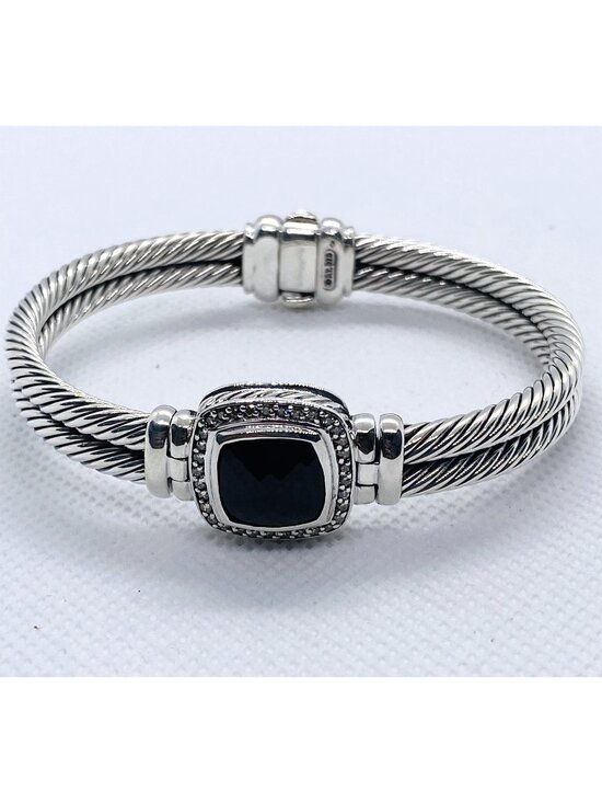 David Yurman Jewelry - David Yurman Black Onyx Diamond Albion Bangle Double Cable Bracelet
